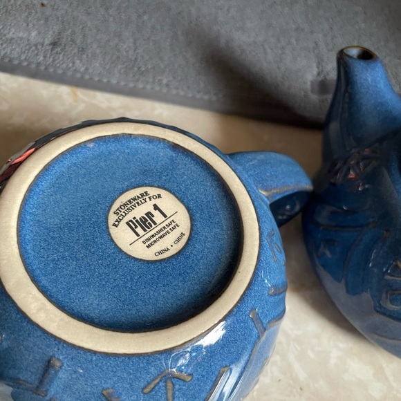 Pier 1 Blue Ceramic Teapot Art Piece - Picture 3 of 3